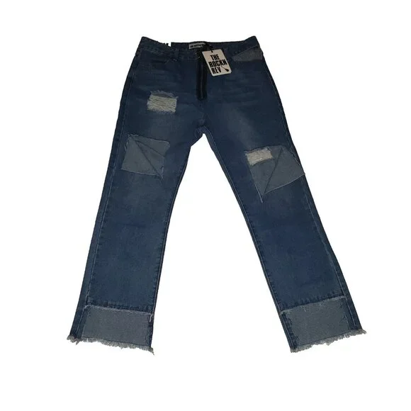 The Rockn Rev Jeans Women's Size 8 Step Hem Straight Leg Distressed Jeans NWT - Picture 14 of 15